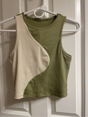 SHEIN Olive Green & Cream Two-Tone Ribbed Tank